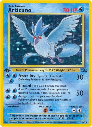 Articuno (2) 002 - 1st Edition Holofoil Fossil - Holo Rare
