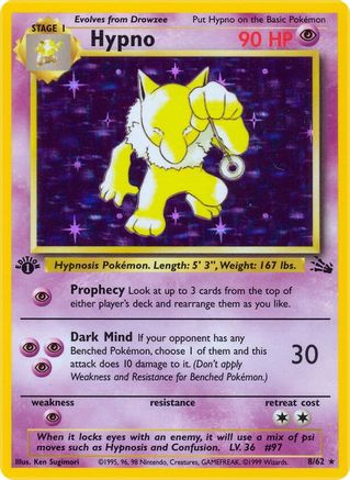 Hypno (8) 008 - 1st Edition Holofoil Fossil - Holo Rare