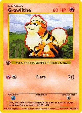 Growlithe 028 - Unlimited Base Set Shadowless - Uncommon