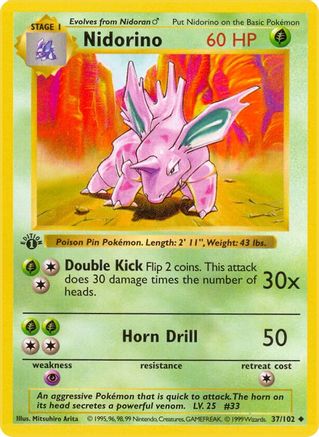 Nidorino 037 - 1st Edition Base Set Shadowless - Uncommon
