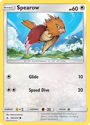 Spearow 145 - Reverse Holofoil SM Unbroken Bonds - Common