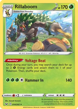 Rillaboom (014) 014 - Reverse Holofoil SWSH01 Sword & Shield Base Set - Holo Rare