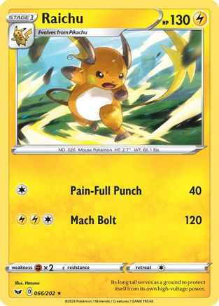 Raichu 066 - Reverse Holofoil SWSH01 Sword & Shield Base Set - Rare