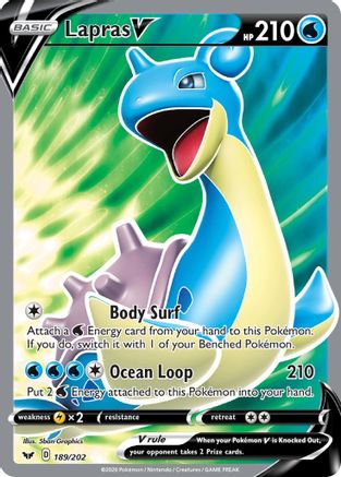 Lapras V (Full Art) 189 - Holofoil SWSH01 Sword & Shield Base Set - Ultra Rare