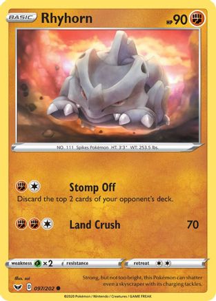 Rhyhorn (097) 097 - Reverse Holofoil SWSH01 Sword & Shield Base Set - Common