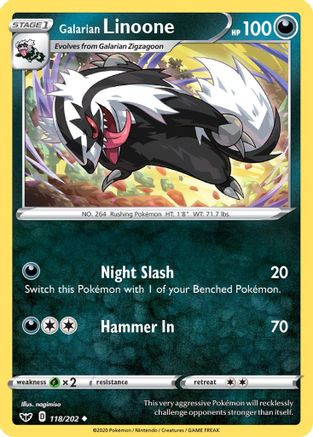 Galarian Linoone 118/202 - Reverse Holofoil SWSH01 Sword & Shield Base Set - Uncommon