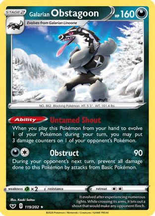 Galarian Obstagoon 119 - Reverse Holofoil SWSH01 Sword & Shield Base Set - Holo Rare
