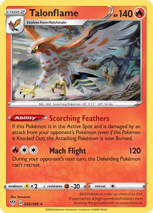 Talonflame 032 - Reverse Holofoil SWSH03 Darkness Ablaze - Rare