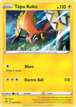 Tapu Koko 061 - Holofoil SWSH03 Darkness Ablaze - Holo Rare