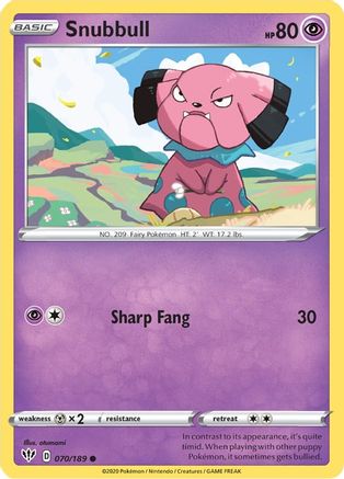 Snubbull 070 - Reverse Holofoil SWSH03 Darkness Ablaze - Common