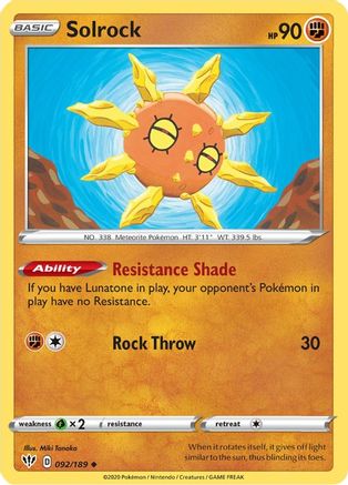 Solrock 092 SWSH03 Darkness Ablaze - Uncommon