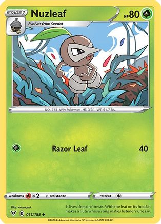 Nuzleaf 011 - Reverse Holofoil SWSH04 Vivid Voltage - Uncommon