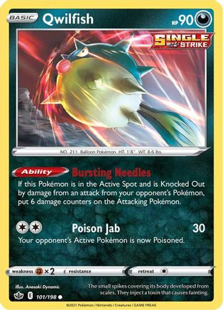 Qwilfish 101 - Reverse Holofoil SWSH06 Chilling Reign - Common