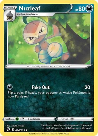 Nuzleaf 096 - Reverse Holofoil SWSH07 Evolving Skies - Uncommon