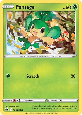 Pansage 007 - Reverse Holofoil SWSH08 Fusion Strike - Common