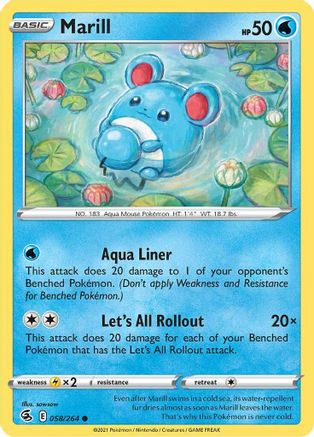Marill 058 - Reverse Holofoil SWSH08 Fusion Strike - Common