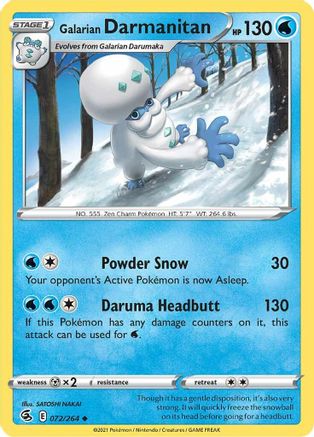 Galarian Darmanitan 072 - Reverse Holofoil SWSH08 Fusion Strike - Uncommon