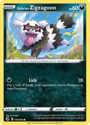 Galarian Zigzagoon 159 - Reverse Holofoil SWSH08 Fusion Strike - Common