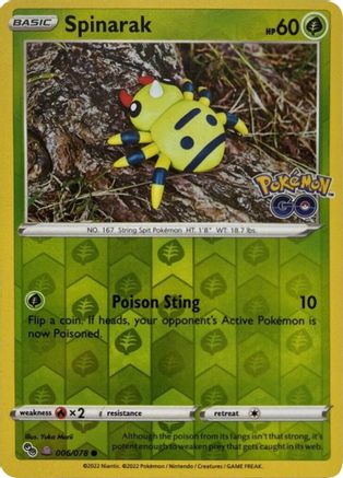 Spinarak (Peelable Ditto) 006 - Reverse Holofoil Pokemon GO - Common