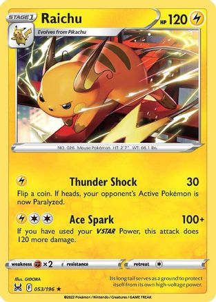 Raichu 053 - Reverse Holofoil SWSH11 Lost Origin - Rare
