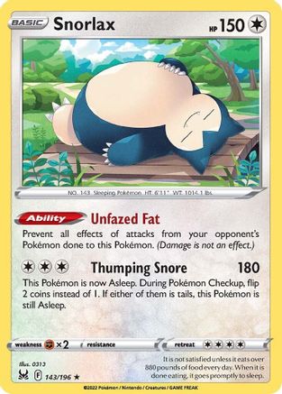 Snorlax 143 - Holofoil SWSH11 Lost Origin - Holo Rare