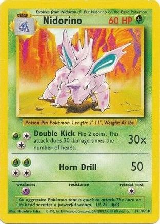 Nidorino 037 Base Set - Uncommon