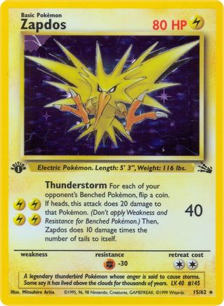 Zapdos (15) 015 - 1st Edition Holofoil Fossil - Holo Rare