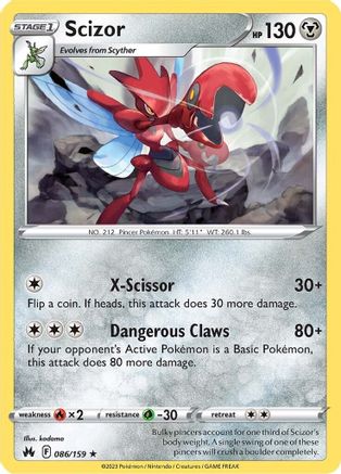 Scizor 086 - Reverse Holofoil Crown Zenith - Rare
