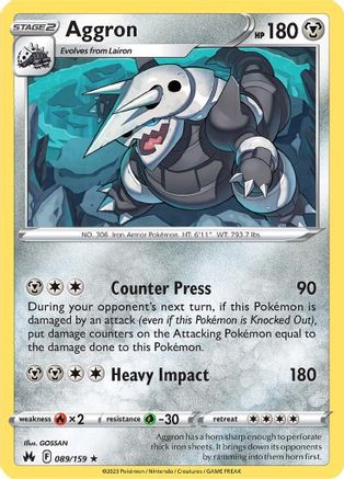 Aggron 089 - Reverse Holofoil Crown Zenith - Holo Rare