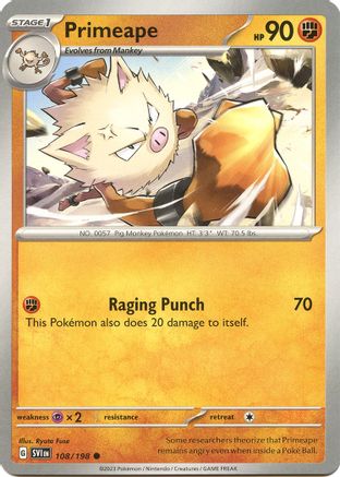 Primeape 108 - Reverse Holofoil SV01 Scarlet & Violet Base Set - Common
