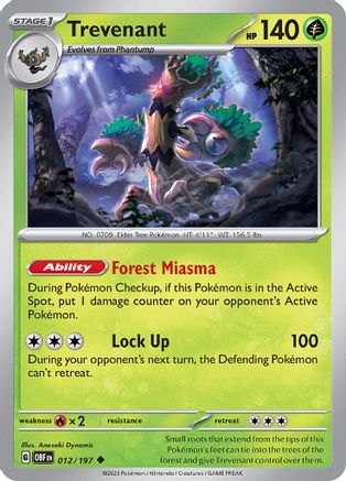 Trevenant 012 - Reverse Holofoil SV03 Obsidian Flames - Uncommon