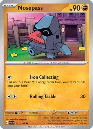 Nosepass 107 - Reverse Holofoil SV03 Obsidian Flames - Common