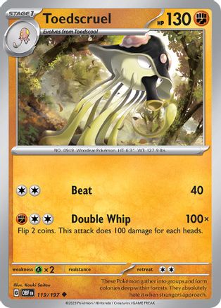 Toedscruel 119 - Reverse Holofoil SV03 Obsidian Flames - Uncommon