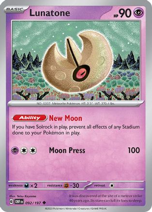 Lunatone 092 - Reverse Holofoil SV03 Obsidian Flames - Uncommon
