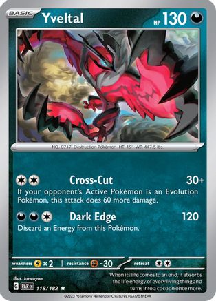 Yveltal 118/182 - Reverse Holofoil SV04 Paradox Rift - Rare