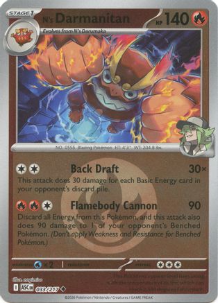 N's Darmanitan (Energy Symbol Pattern) 033 - Reverse Holofoil ME Ascended Heroes - Uncommon