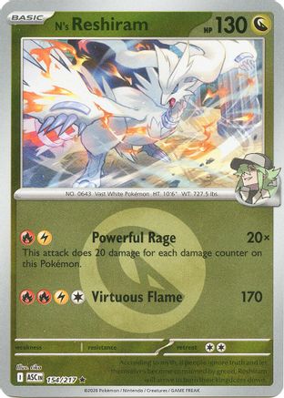 N's Reshiram (Energy Symbol Pattern) 154 - Reverse Holofoil ME Ascended Heroes - Rare