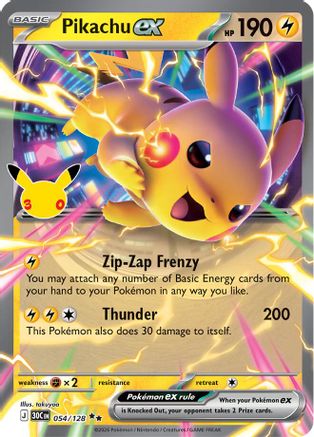 Pikachu ex 054/128 - Holofoil ME 30th Celebration - Double Rare