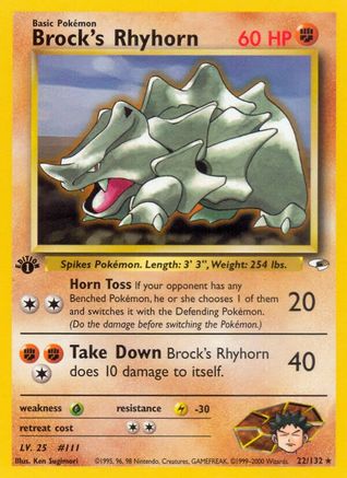 Brock's Rhyhorn (22) 022 - 1st Edition Gym Heroes - Rare