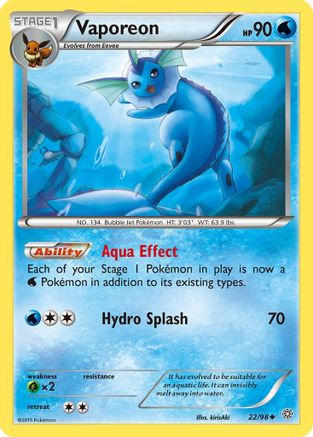 Vaporeon 022  - Reverse Holofoil XY  Ancient Origins - Uncommon