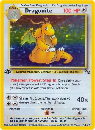 Dragonite (4) 004  - Unlimited Holofoil Fossil - Holo Rare