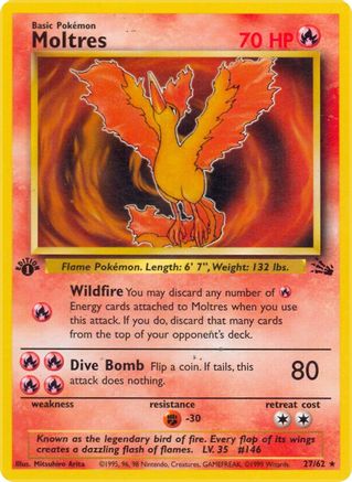Moltres (27) 027  - 1st Edition Fossil - Rare