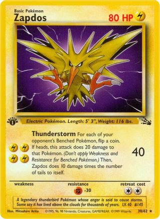 Zapdos (30) 030  - 1st Edition Fossil - Rare