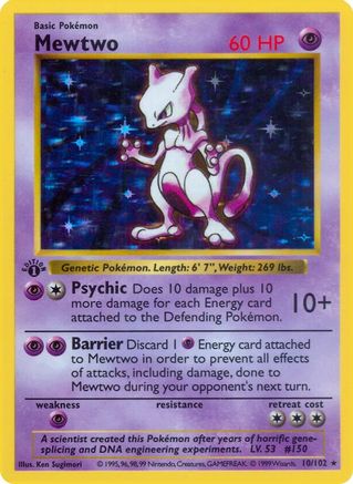 Mewtwo/102  - Unlimited Holofoil Base Set Shadowless - Holo Rare
