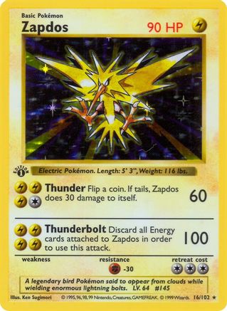 Zapdos  - Unlimited Holofoil Base Set Shadowless - Holo Rare