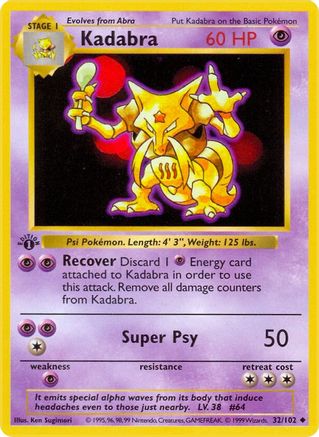 Kadabra 032  - 1st Edition Base Set Shadowless - Uncommon
