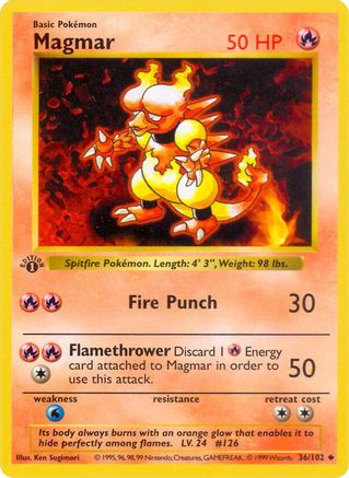 Magmar 036  - Unlimited Base Set Shadowless - Uncommon