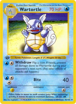 Wartortle 042  - Unlimited Base Set Shadowless - Uncommon