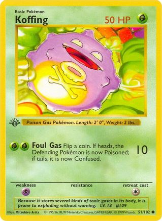 Koffing 051  - 1st Edition Base Set Shadowless - Common