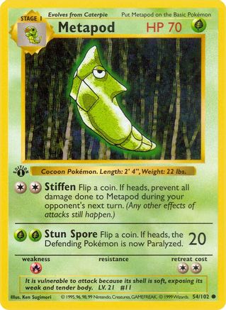 Metapod 054  - Unlimited Base Set Shadowless - Common